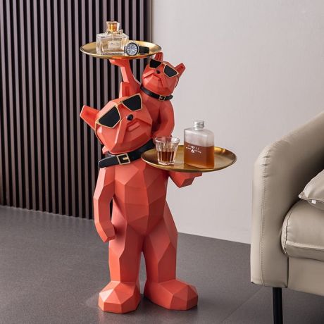 Life-Size French Fighting Dog Statue with Tray