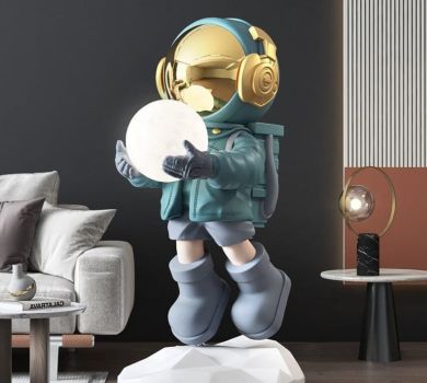 Life-Size Floating Astronaut Holding Moon Statue